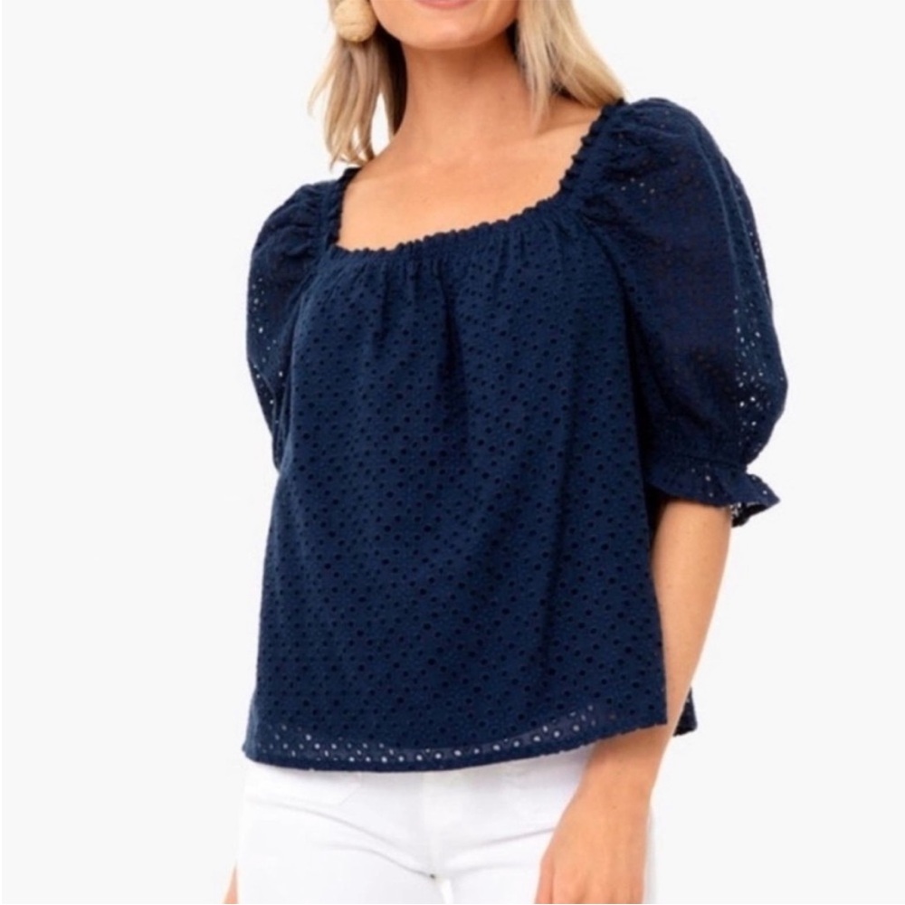 Navy Pomander Place eyelet top size small